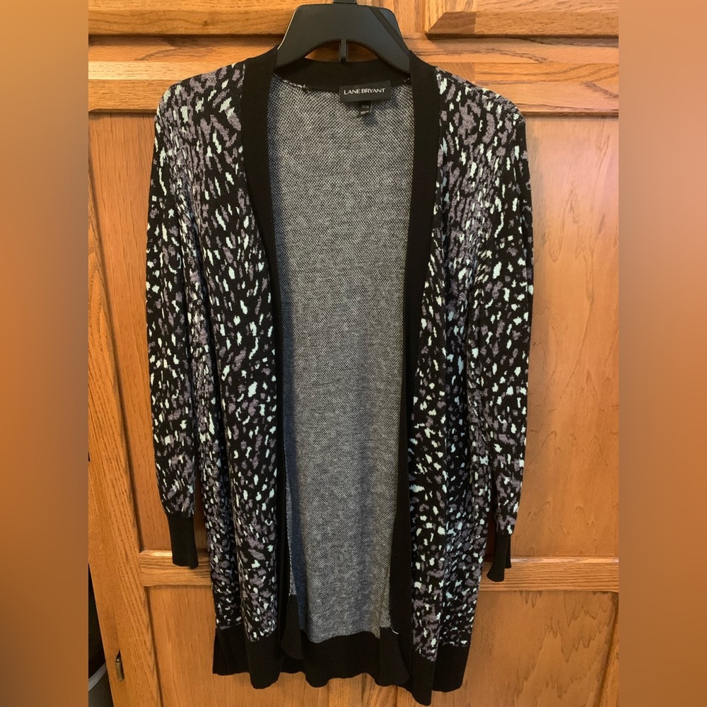 Lane Bryant Black and Gray Open Front Cardigan